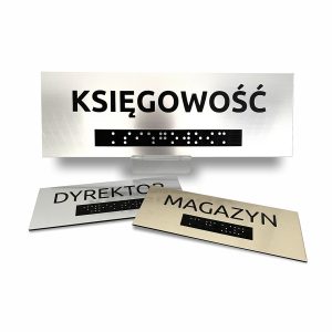 Tabliczki brajlowskie na drzwi - opis w alfabecie Braille'a - dla niewidomych